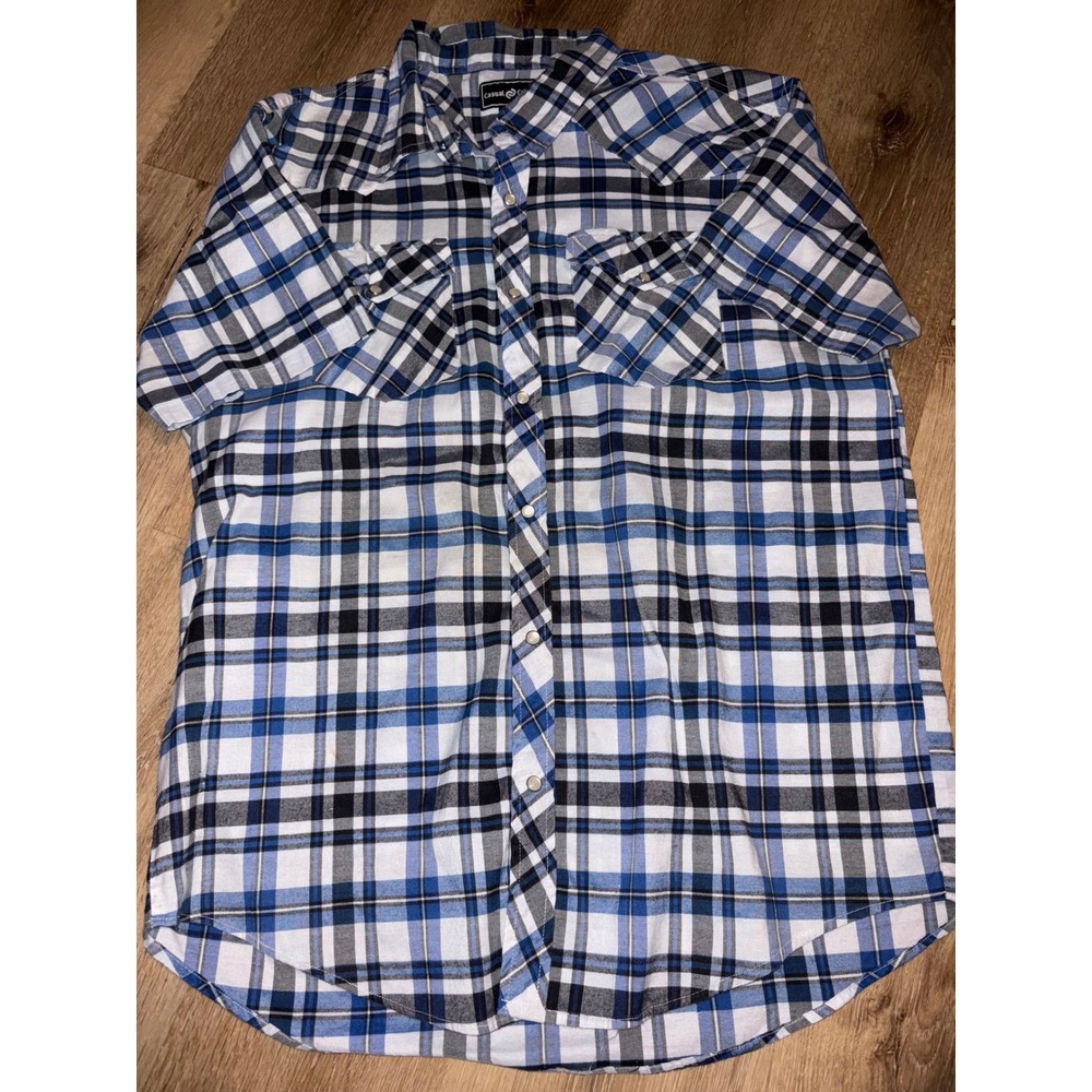 Casual‎ Country 2XL Plaid Western Shirt Blue Black White Short Sleeve Mens